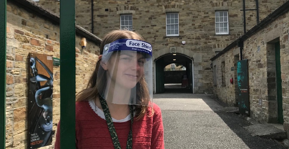 Woman wearing a visor at the reopening of Bodmin Keep